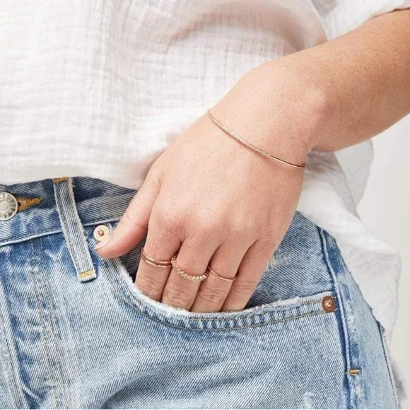 Gorjana 18k Rose Gold Plated Brass Hammered G Ring Set of 3 Minimalist Girlcore - Picture 2 of 4